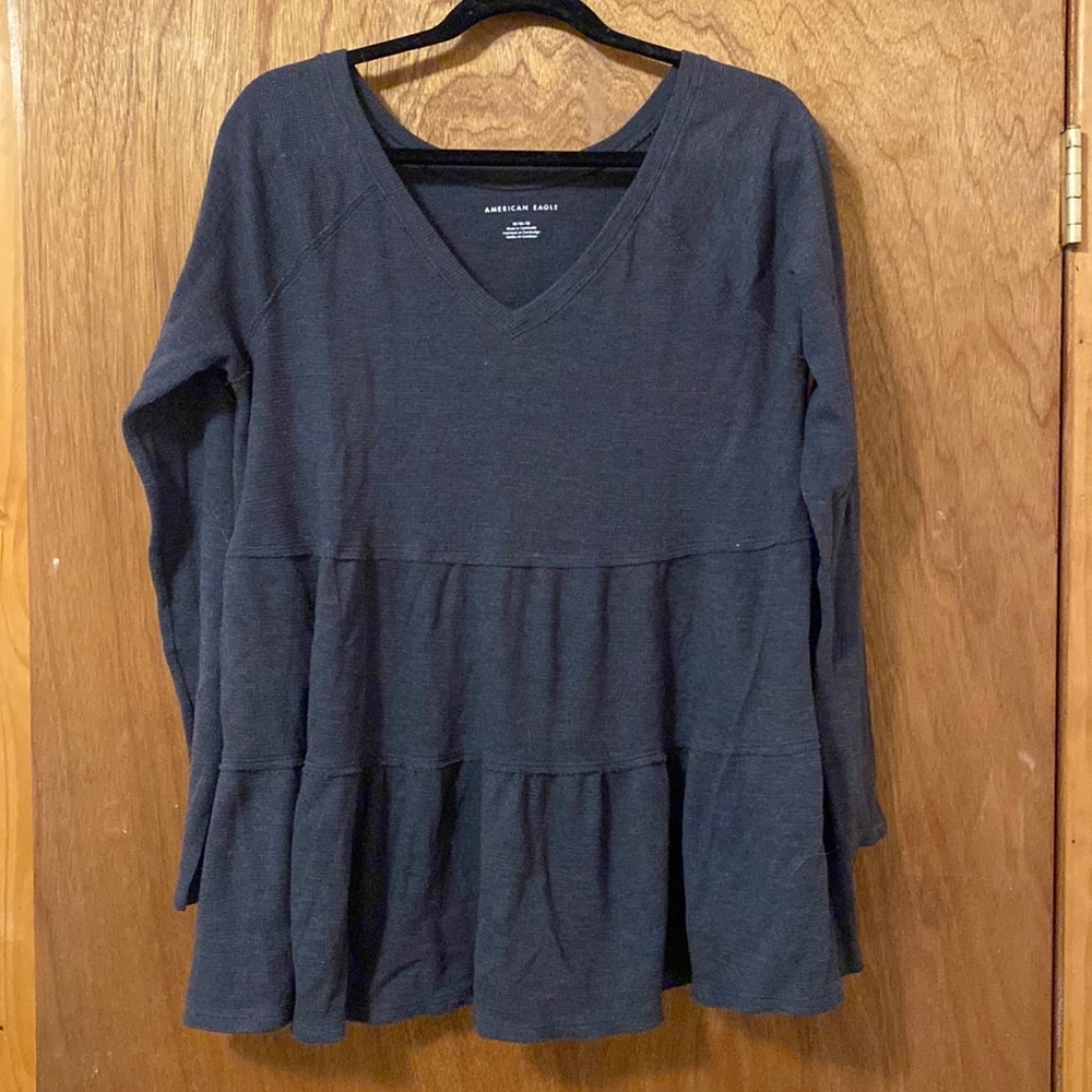 Grey American Eagle Long Sleeve Peplum Top